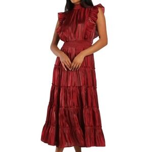 NWOT Lulus Red Dress Tiered  High Neck Midi XS Homecoming Bridesmaid Prom Modest